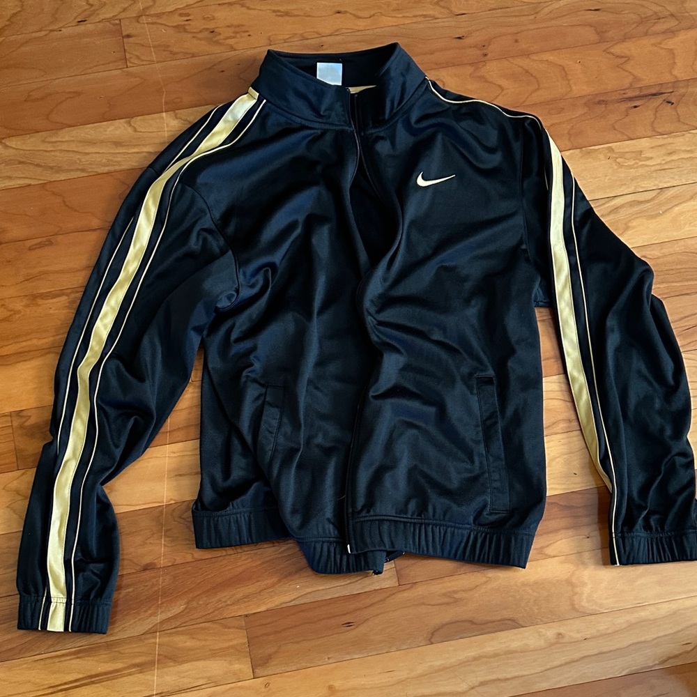 Nike Men's Black Track zip-up with Gold Stripes